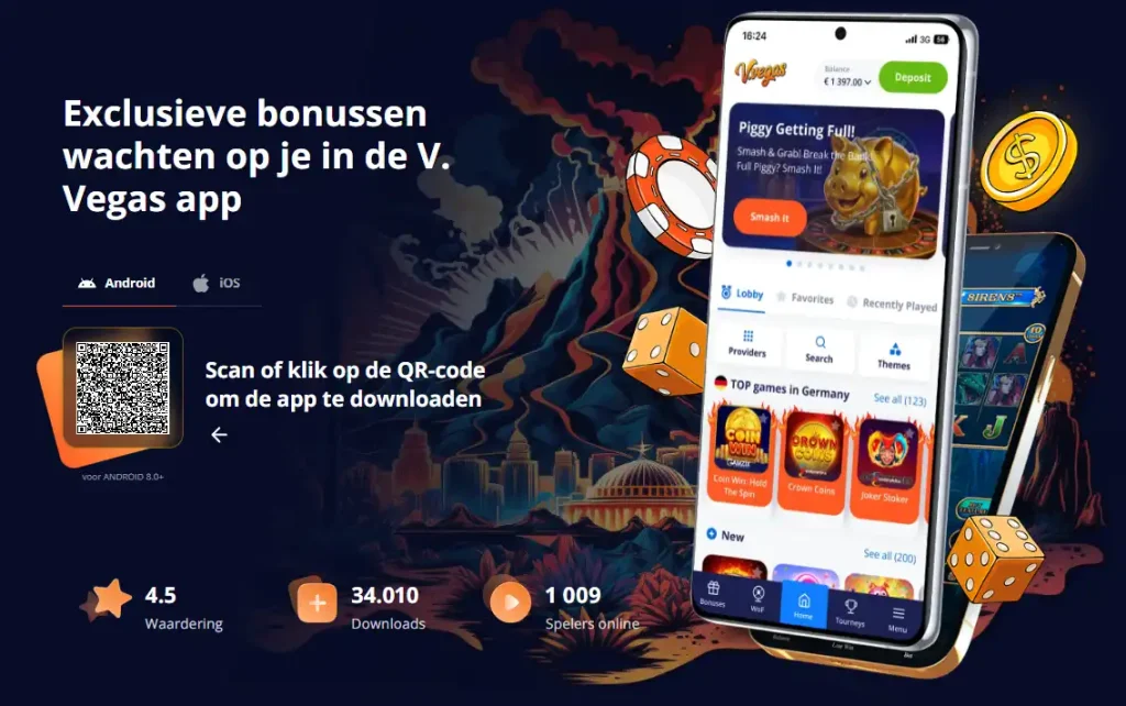 Actuele Vulkan Vegas mobiele app en mobiele casinopagina